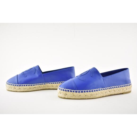 Chanel 19C Blue Lambskin Leather CC Logo Double Sole Espadrille Ballet Flat 35 - Picture 10 of 12